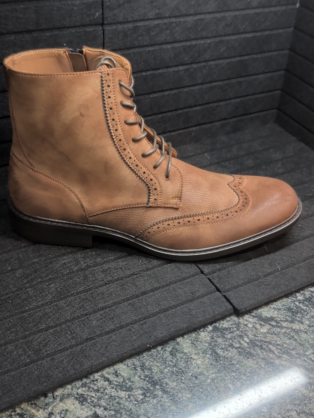 Kenneth Cole Unlister Men's Tan Leather Wingtip Lace-Up Boots